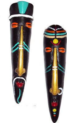 

Hand Artz Terracotta Handmade Wall Hanging Tribal King Queen Mask Combo Decorative Showpiece - 28 cm(Terracotta, Multicolor)