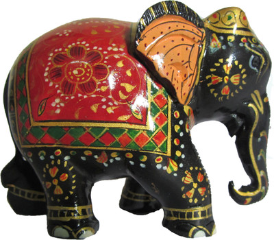 

eCraftIndia Royal Red Painted Elephant Decorative Showpiece - 5.1 cm(Wooden, Multicolor)