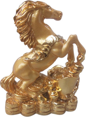 

Ehatti Feng Shui Horse on Money Ingot & Coins Decorative Showpiece - 8 cm(Polyresin, Gold)
