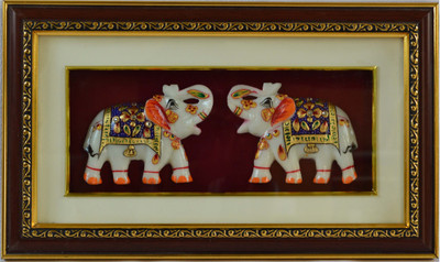 

eCraftIndia Set of 2 Marble Royal Elephant Wall Hanging Decorative Showpiece - 21 cm(Stoneware, Wooden, Multicolor)