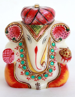 

Craft International Marble Safa Ganesha Gold Painted for Home - 4 Inch ( Red ) Decorative Showpiece - 11.5 cm(Stoneware, White)
