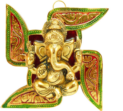 

Susajjit Decor Decorative Wall Hanging of Lord Ganesha on Swastik Metal Statue Decorative Showpiece - 17 cm(Aluminium, Multicolor)