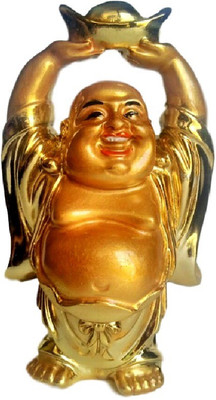 

Divine Temples Auspicious Good Quality Laughing Buddha Decorative Showpiece - 10 cm(Polyresin, Gold)