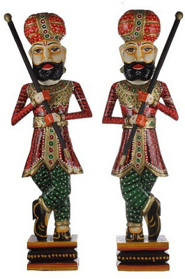 

Apkamart Wooden Darbaan or Guard Set of 2 15 Inch Decorative Showpiece - 38 cm(Wooden, Multicolor)