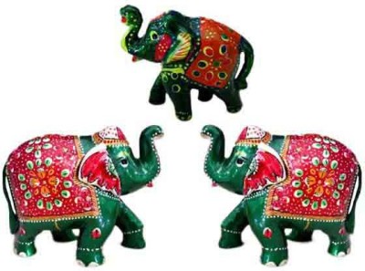 

Bigshoponline Elephant Decorative Showpiece - 5 cm(Wooden, Green)