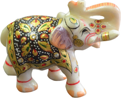 

Artist Haat Marble Elephant Sculpture Design 4 with carving and painting Decorative Showpiece - 10 cm(Stoneware, Multicolor)