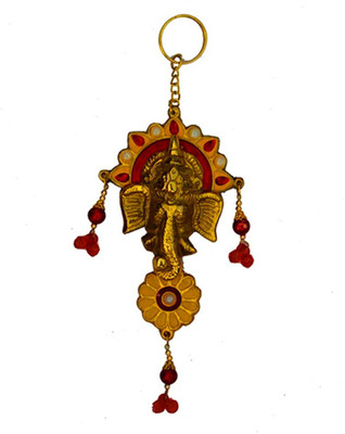 

Lata Ganpati Wall Hanging Red And Green On Golden Color Metal Decorative Showpiece - 22 cm(Alloy, Gold)