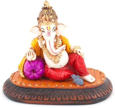 

The Nodding Head Lounge Crown Ganesha with Pillow Decorative Showpiece - 9 cm(Polyresin, Multicolor)