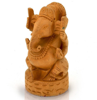 

Creative Handicraft Fine Carved Lord Ganesha Design Gift Decorative Showpiece - 10 cm(Wooden, Brown)
