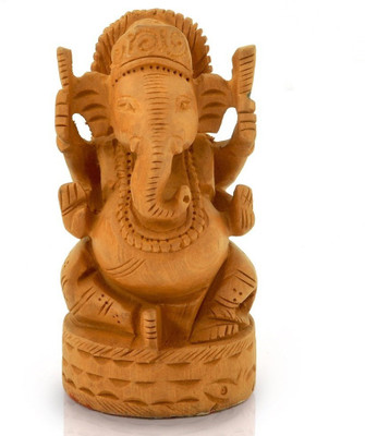 

Shree Sai Handicraft Wooden Ganesha Fine Carved Lord Ganesha Design Wooden Gift Decorative Showpiece - 10 cm(Wooden, Brown)