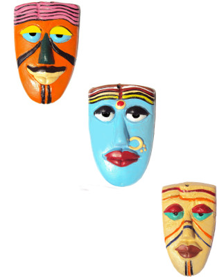 

Hand Artz Terracotta Handmade Home Decorative Wall Hanging Happy FAmily Mask Decorative Showpiece - 12.5 cm(Terracotta, Multicolor)