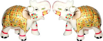 

GAC Trend Meenakari Gold Plated Makrana Marble Elephant Pair Decorative Showpiece - 10 cm(Stoneware, Multicolor)