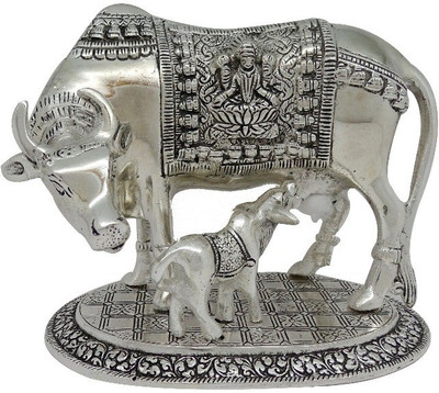 

Rajasthan Craft Art White Metal Cow and Calf Decorative Showpiece - 7 cm(Aluminium, White)