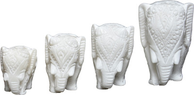 

Artist Haat White Marble Elephant family Sculpture Decorative Showpiece - 10 cm(Stoneware, White)