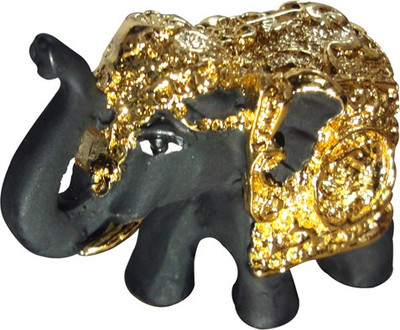 

Dharohar The Heritage Elephant Decorative Showpiece - 4 cm(Gold Plated, Black)