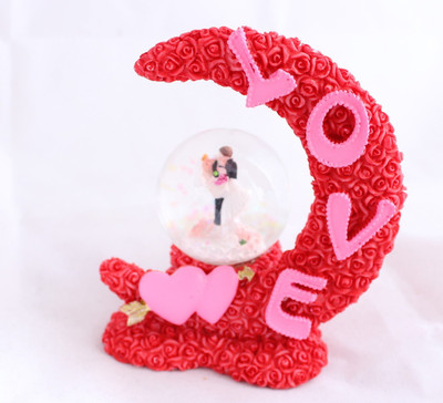 

AtneP Valentine Gift Snow Globe Dome Moon Shape with Light by Lilone Decorative Showpiece - 30 cm(Plastic, Multicolor)