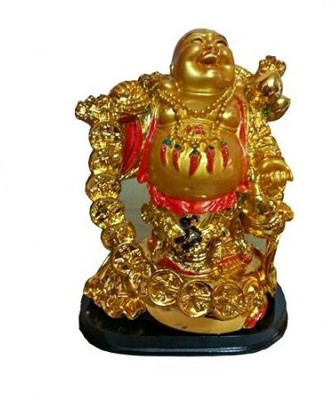 

Ripe India Feng Shui Laughing Buddha With Coin Chain (BIG SIZE 17CM) Decorative Showpiece - 17 cm(Porcelain, Gold)