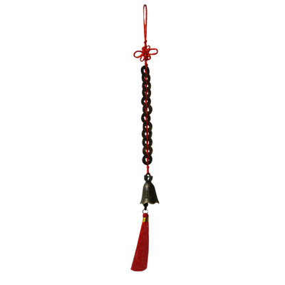 

DivyaMantra Car Decoration Rear View Mirror Hanging Accessories Feng Shui 12 Coins Bell Hanging With Red Strings For Good Fortune Decorative Showpiece - 13 cm(Zinc, Brown)