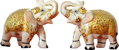 

Pooja Creation Marble Pair Elephant With Beautiful Design And Many Color Decorative Showpiece - 6 cm(Stoneware, White)