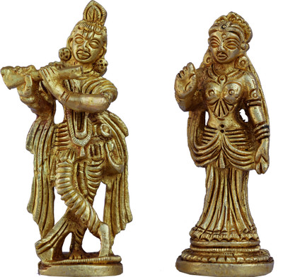 aakrati Lord Radha Krishna Statue Spiritual idols For Puja Vastu Religious Radha Kishan Pooja Gift item & Murti for Mandir Decorative Showpiece - 7 cm(Brass, Yellow)