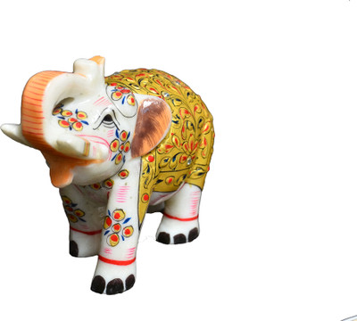 

Artist Haat Marble Elephant Sculpture With Carving and Painting Decorative Showpiece - 12 cm(Stoneware, Gold)