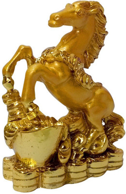 

Starstell Fengshui Golden Wealth Horse Standing Over Money Ingot Decorative Showpiece - 7.5 cm(Polyresin, Gold)