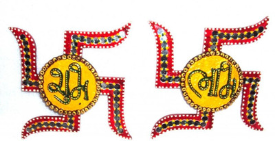 

Traditional Rajasthan Auspicious Shubh Laabh Door Hanging Decorative Showpiece - 10 cm(Paper Mache, Red)