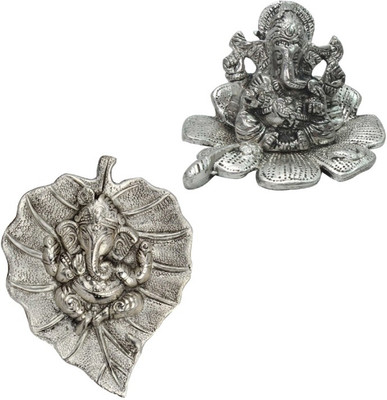 

Gomati Ethnic Traditional Fool Ganesh Showpiece With Oxidized White Metal Leaf Ganesha Idol Hanging-COMB227 Decorative Showpiece - 9 cm(Alloy, Silver)