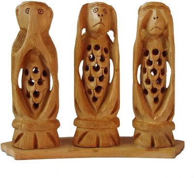 

Artifa Wooden Handcarved Gandhi Monkey Set Of 3 Decorative Showpiece - 11 cm(Wooden, Brown)