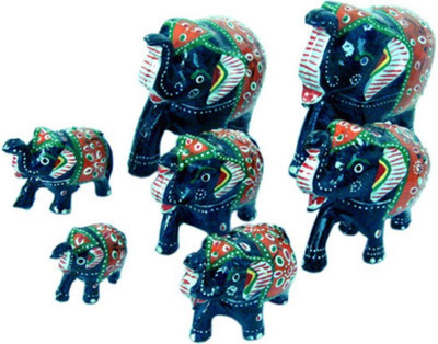 

FashionCraft India Handcrafted 7 Piece Blue Elephant Set Decorative Showpiece - 11 cm(Paper Mache, Blue)
