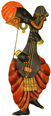 Karigaari Ganesha Playing Veena Decorative Showpiece - 46 cm(Iron, Red, Black)