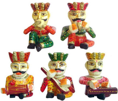

India Get Shopping Rajasthani Musician Set Of 5 Decorative Showpiece - 13.24 cm(Wooden, Multicolor)