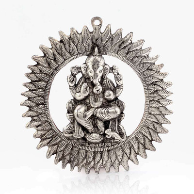 

Creative Handicraft White Metal Chakra Ganesha Idol Hanging Decorative Showpiece - 5 cm(Aluminium, Silver)