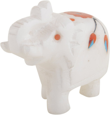 

Freshings Alabaster Inlayed Trunk Up Polished Elephant Decorative Showpiece - 5 cm(Stoneware, White)