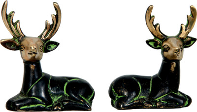 53% OFF on Aesthetic Decors Deer Sitting Pair Antique Decorative Showpiece - 7 cm(Brass, Black, Green)