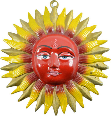 

Reiki Crystal Products Beautiful Sun (Surya) Face Murti Idol Statue Sculpture Wall Hanging Decorative Showpiece - 12 cm(Polyresin, Red)