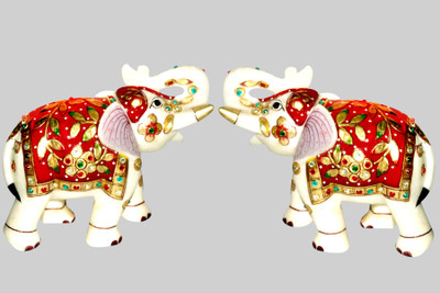 

GAC Trend Meenakari Makrana Marble Elephant Pair Decorative Showpiece - 12 cm(Stoneware, Blue)