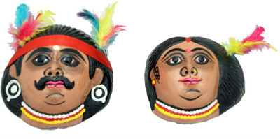 

Karukraft Tribal Couple Mask Decorative Showpiece - 12 cm(Paper Mache, Multicolor)