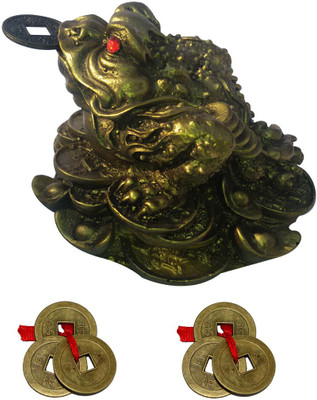 

Shubh Store Three legged frogg with coin for wealth and happiness with 2 Coin Set Decorative Showpiece - 9 cm(Polyresin, Green)