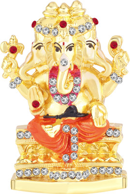 

Kulin God Ganesh | Ganpati | Lord Ganesha Trimurti Idol - Statue Gift item Decorative Showpiece - 3.6 cm(Gold Plated, Orange)
