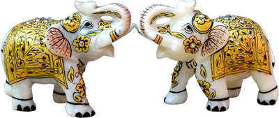 

Chitra Handicraft Marble golden elephant pair Decorative Showpiece - 7 cm(Stoneware, Gold)