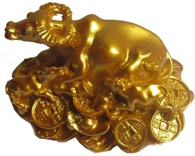 

PlusValue Feng Shui Wish Cow Decorative Showpiece - 5 cm(Microfibre, Gold)