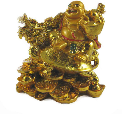 

Pari Feng-Shui Laughing Buddha Sitting On Dragon Tortoise Decorative Showpiece - 13 cm(Polyresin, Gold)