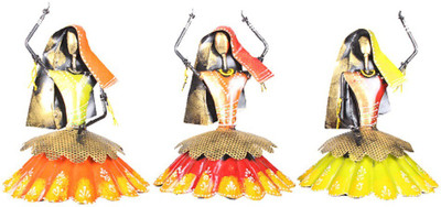 

Apkamart Hand Crafted Dancing Girl - Set of 3 - 9.5 Inch Height - Handicraft Decorative Piece for Room Decor and Gifts Decorative Showpiece - 24 cm(Iron, Multicolor)