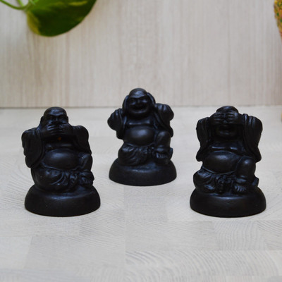 

eCraftIndia Set of 3 Laughing Buddha - Grey Decorative Showpiece - 6.35 cm(Polyresin, Grey)