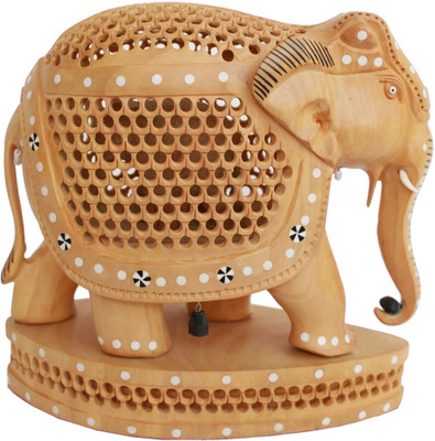 

Craft International Elephant Inlay and Cut Work Elephant on Stand - 8 Inch Decorative Showpiece - 20.5 cm(Wooden, Brown)