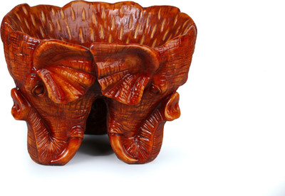 

Global Voice wooden base round elephant fruit bowl Decorative Showpiece - 21 cm(Polyresin, Multicolor)