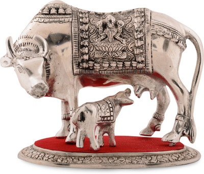

Shopnetix Decorative Cow with Calf statue Decorative Showpiece - 17.78 cm(Aluminium, Silver, Red)