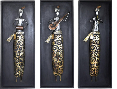 

Lal Haveli Home Decor Beautiful Wall Sculpture Human Figurine Musician Decorative Showpiece - 30 cm(Iron, Multicolor)