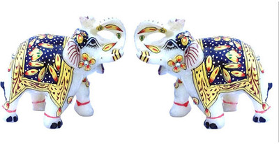 

Chitra Handicraft Marble Elephant Pair Decorative Showpiece - 7.5 cm(Stoneware, Multicolor)